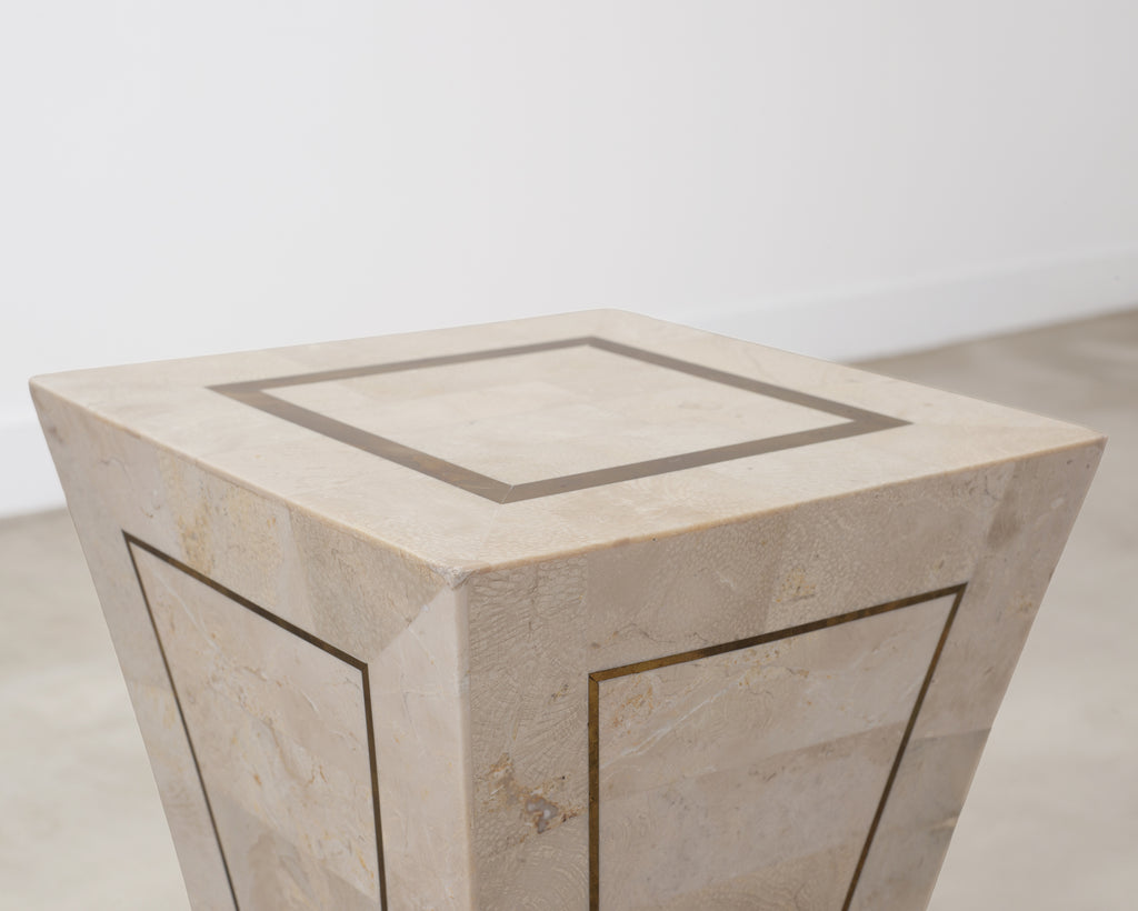 Tessellated Stone Brass Pedestal Stand Maitland Smith Style