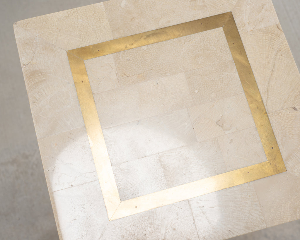Tessellated Stone Brass Pedestal Stand Maitland Smith Style