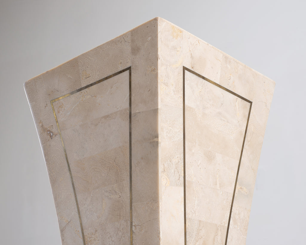 Tessellated Stone Brass Pedestal Stand Maitland Smith Style