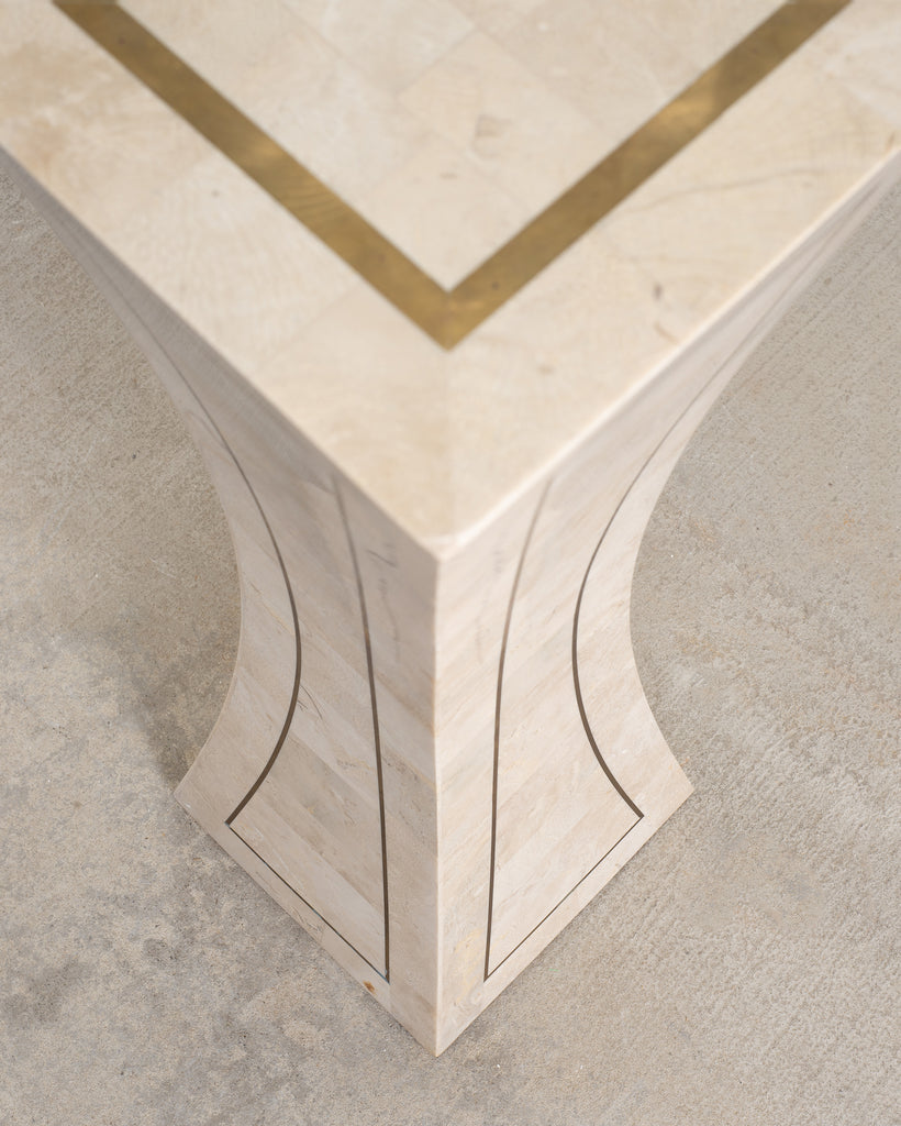 Tessellated Stone Brass Pedestal Stand Maitland Smith Style