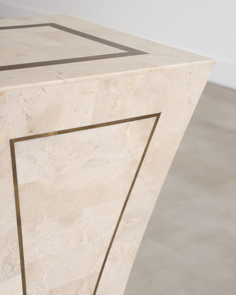 Tessellated Stone Brass Pedestal Stand Maitland Smith Style