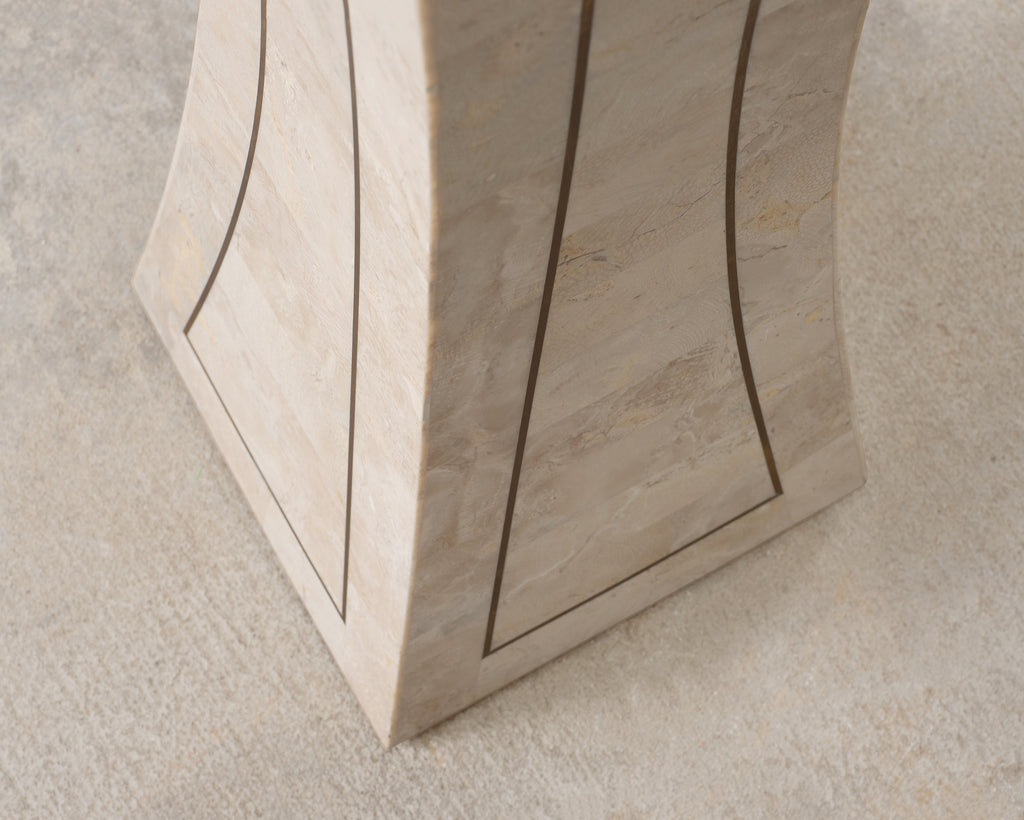Tessellated Stone Brass Pedestal Stand Maitland Smith Style