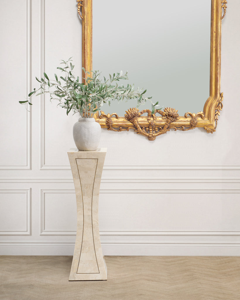 Tessellated Stone Brass Pedestal Stand Maitland Smith Style