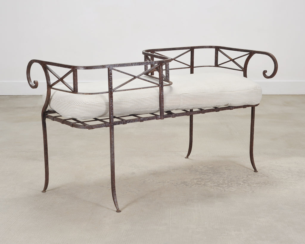 20th C. French Neoclassical Iron Tête-À-Tête Garden Bench