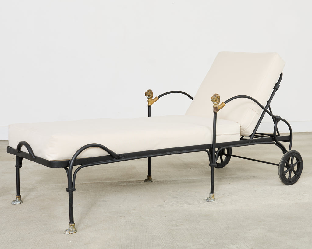 Pair Tetes de Lionnes Bronze Iron Chaise Longues After Giacometti