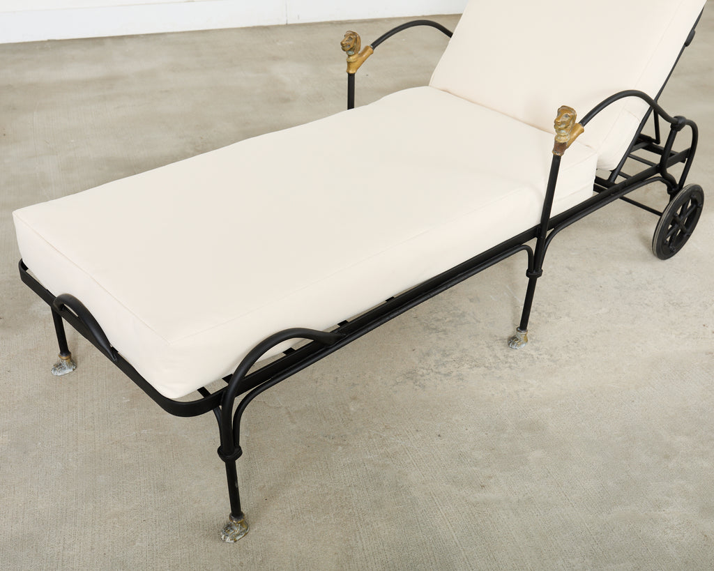 Pair Tetes de Lionnes Bronze Iron Chaise Longues After Giacometti