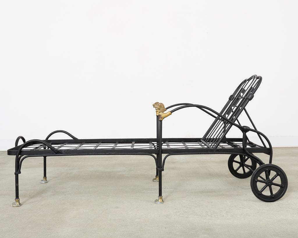 Pair Tetes de Lionnes Bronze Iron Chaise Longues After Giacometti