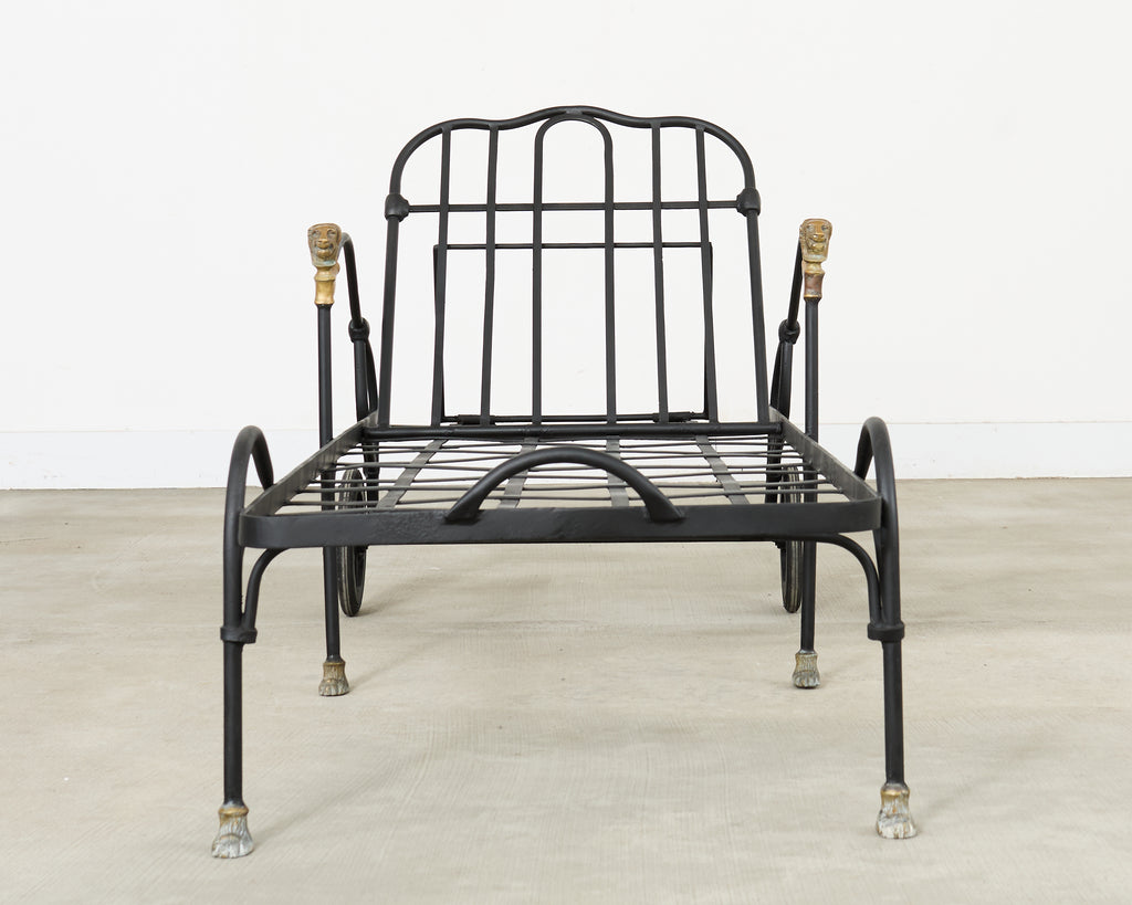 Pair Tetes de Lionnes Bronze Iron Chaise Longues After Giacometti