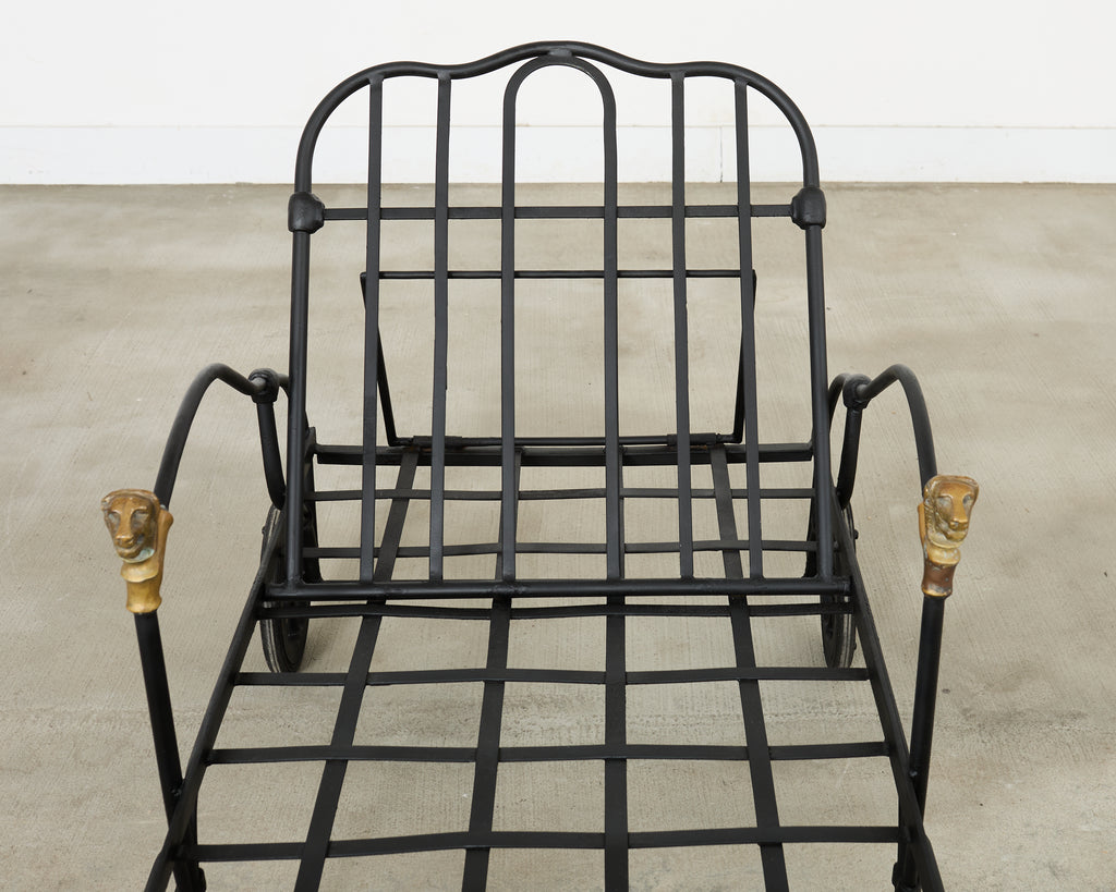 Pair Tetes de Lionnes Bronze Iron Chaise Longues After Giacometti