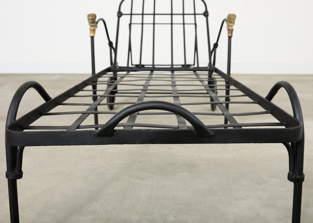 Pair Tetes de Lionnes Bronze Iron Chaise Longues After Giacometti