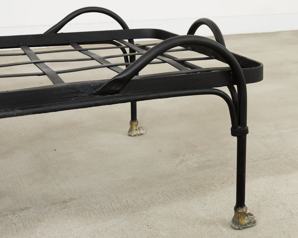 Pair Tetes de Lionnes Bronze Iron Chaise Longues After Giacometti