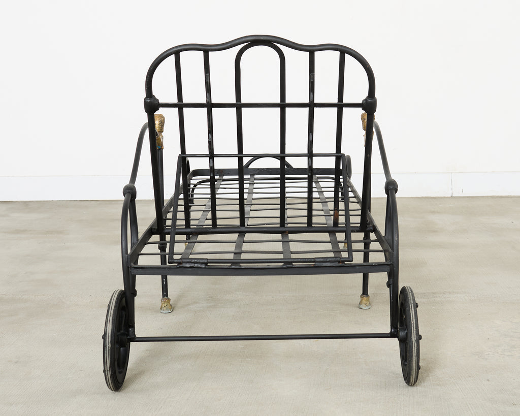 Pair Tetes de Lionnes Bronze Iron Chaise Longues After Giacometti