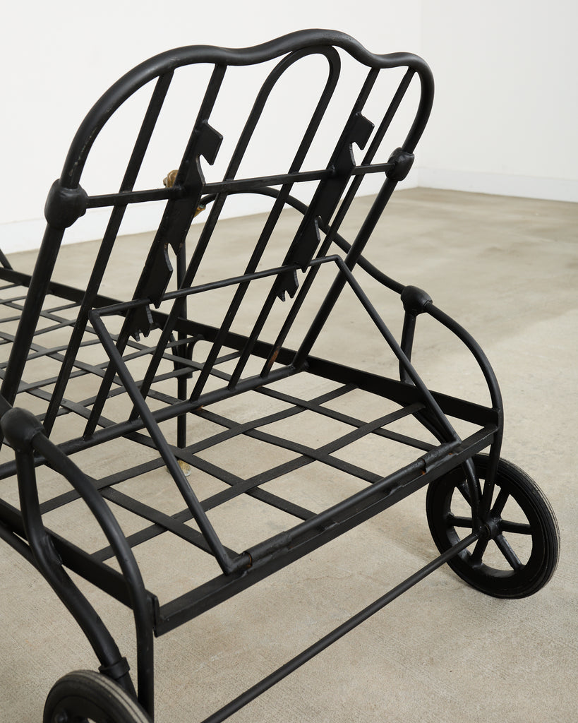 Pair Tetes de Lionnes Bronze Iron Chaise Longues After Giacometti