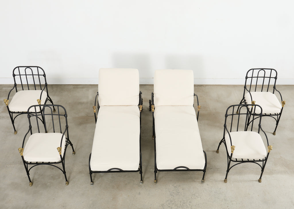 Set Four Bronze Lions Head Garden Chairs After Giacometti