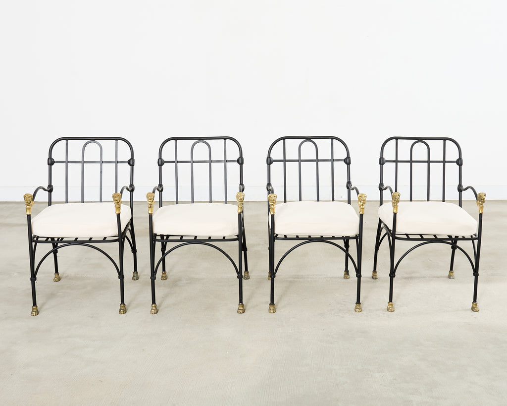 Set Four Bronze Lions Head Garden Chairs After Giacometti