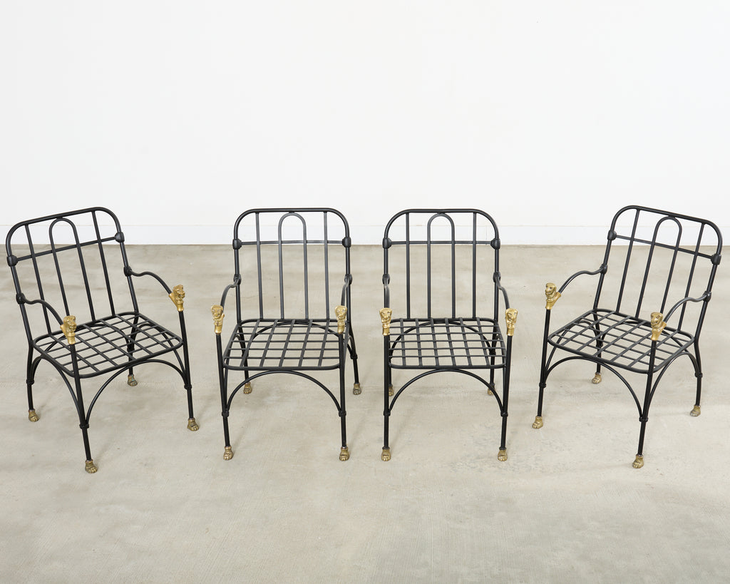 Set Four Bronze Lions Head Garden Chairs After Giacometti