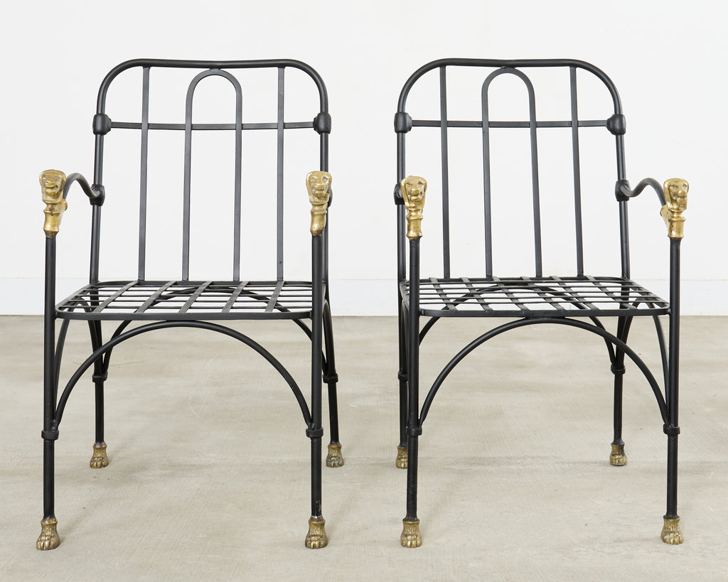 Set Four Bronze Lions Head Garden Chairs After Giacometti