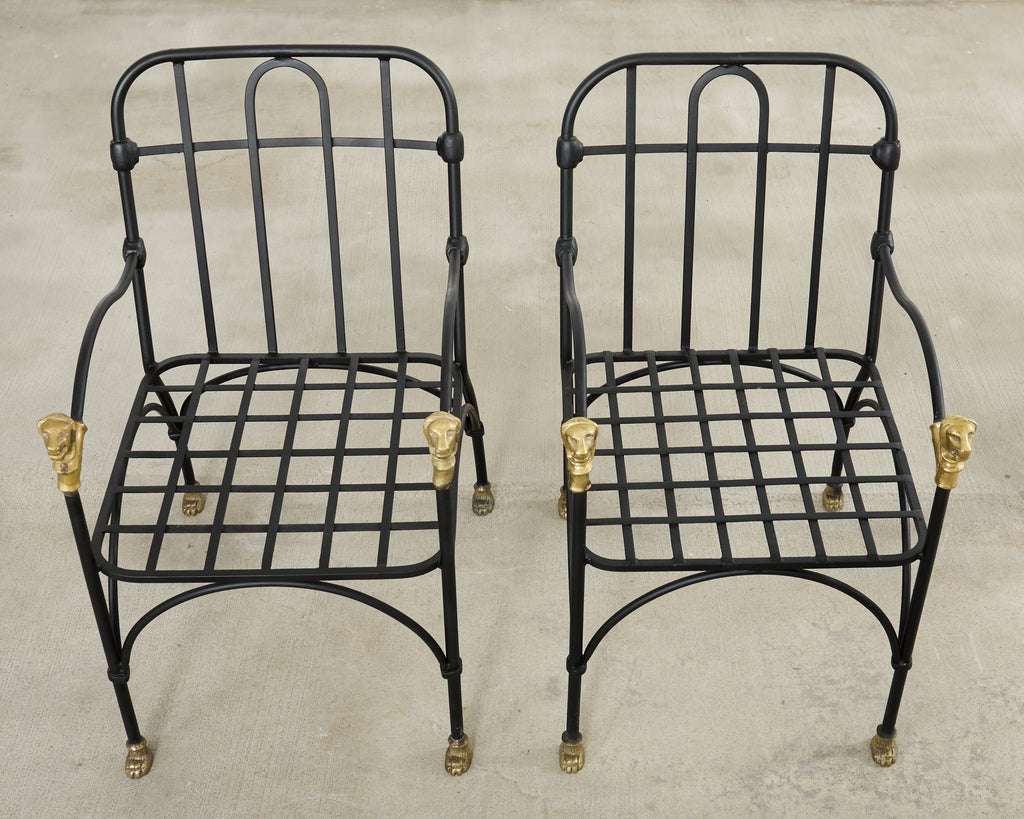 Set Four Bronze Lions Head Garden Chairs After Giacometti