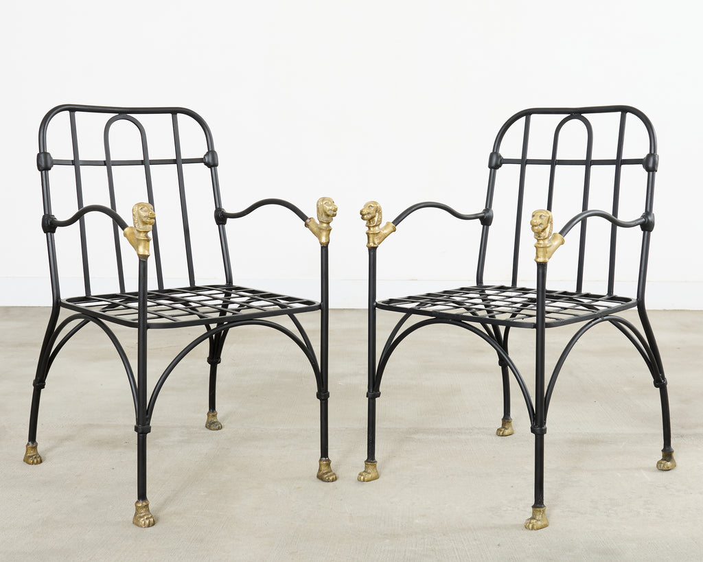 Set Four Bronze Lions Head Garden Chairs After Giacometti