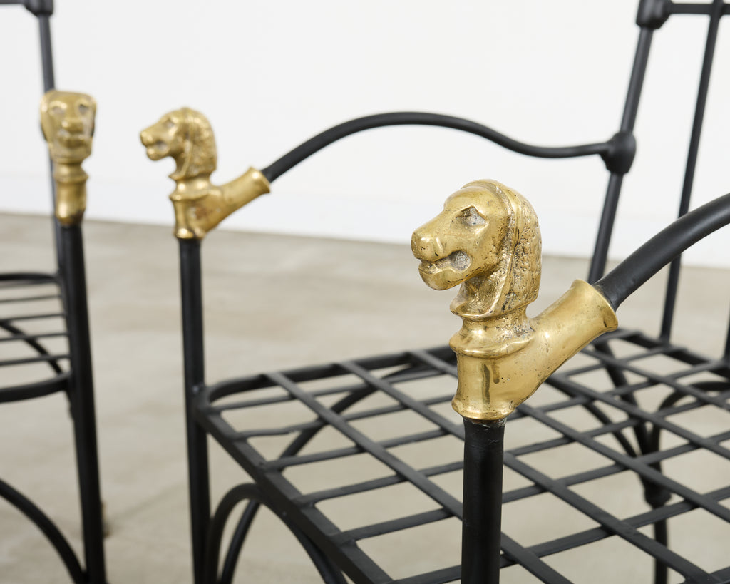 Set Four Bronze Lions Head Garden Chairs After Giacometti