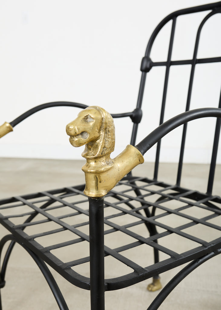 Set Four Bronze Lions Head Garden Chairs After Giacometti