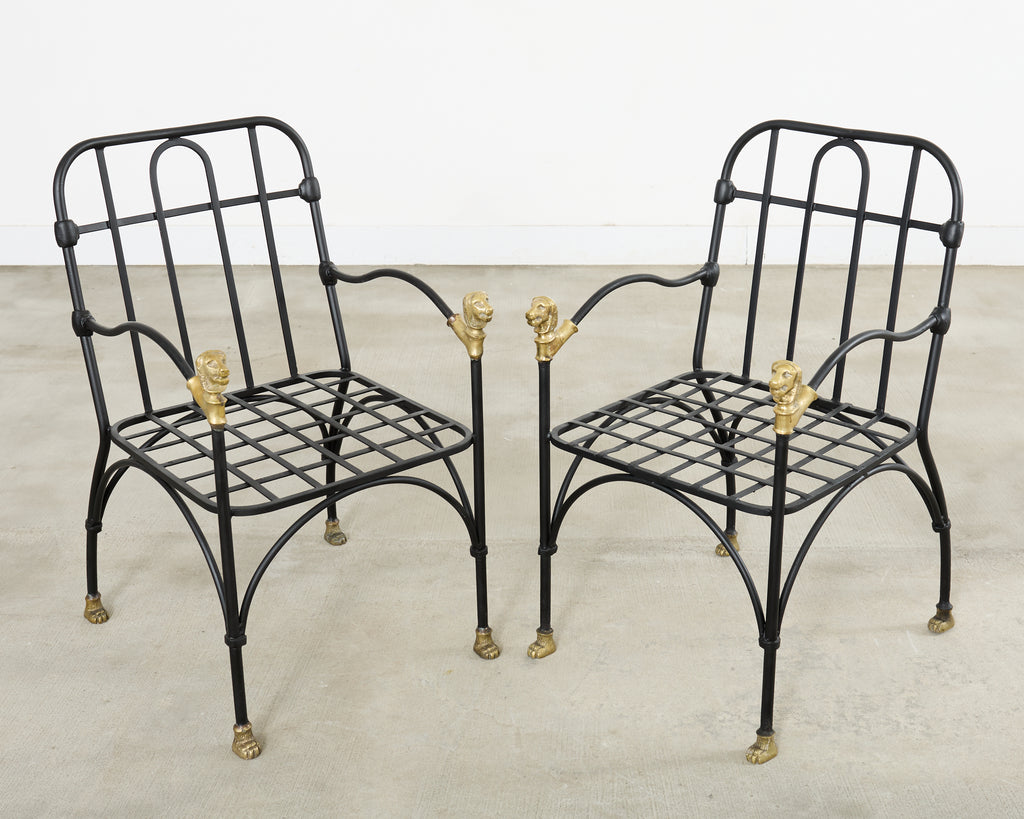 Set Four Bronze Lions Head Garden Chairs After Giacometti