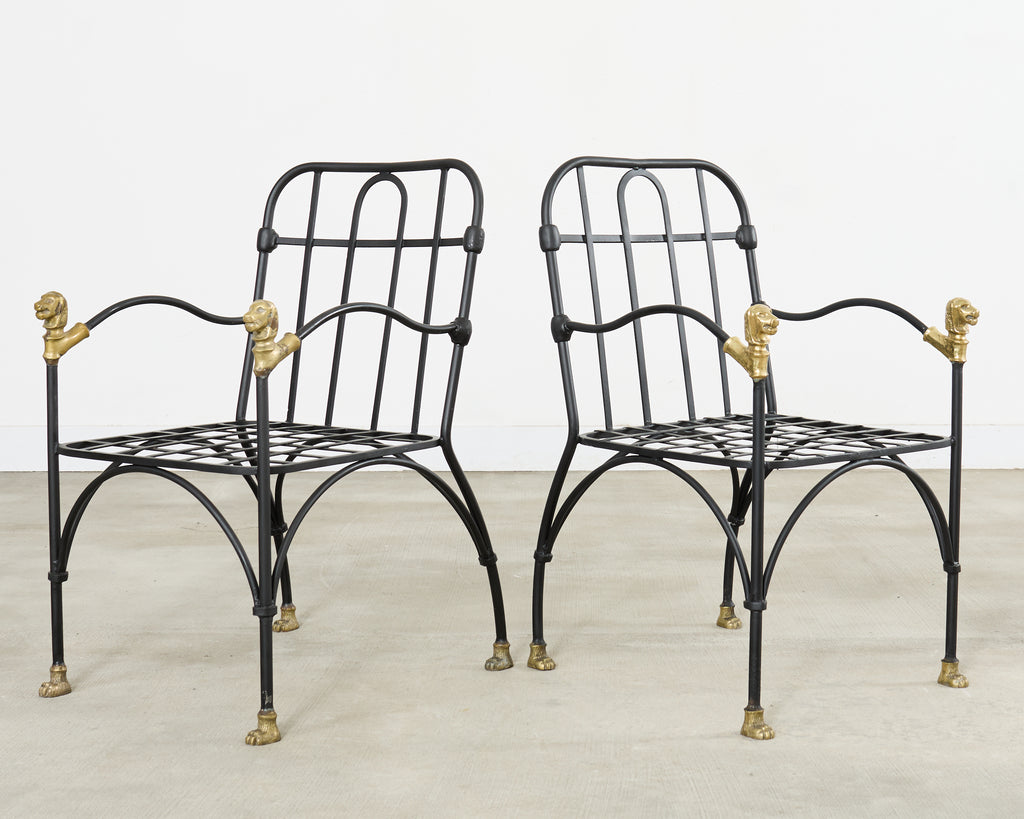 Set Four Bronze Lions Head Garden Chairs After Giacometti