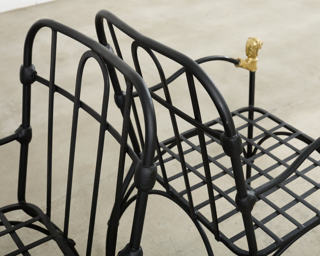 Set Four Bronze Lions Head Garden Chairs After Giacometti
