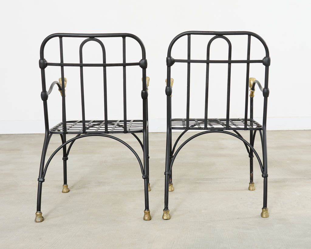 Set Four Bronze Lions Head Garden Chairs After Giacometti