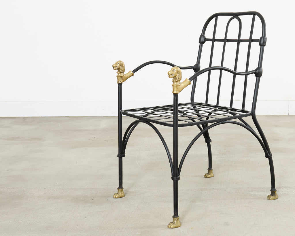 Set Four Bronze Lions Head Garden Chairs After Giacometti