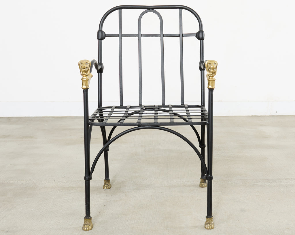 Set Four Bronze Lions Head Garden Chairs After Giacometti