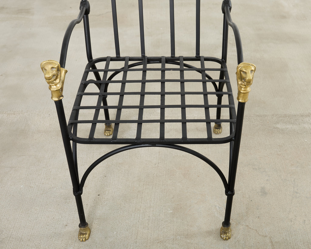 Set Four Bronze Lions Head Garden Chairs After Giacometti