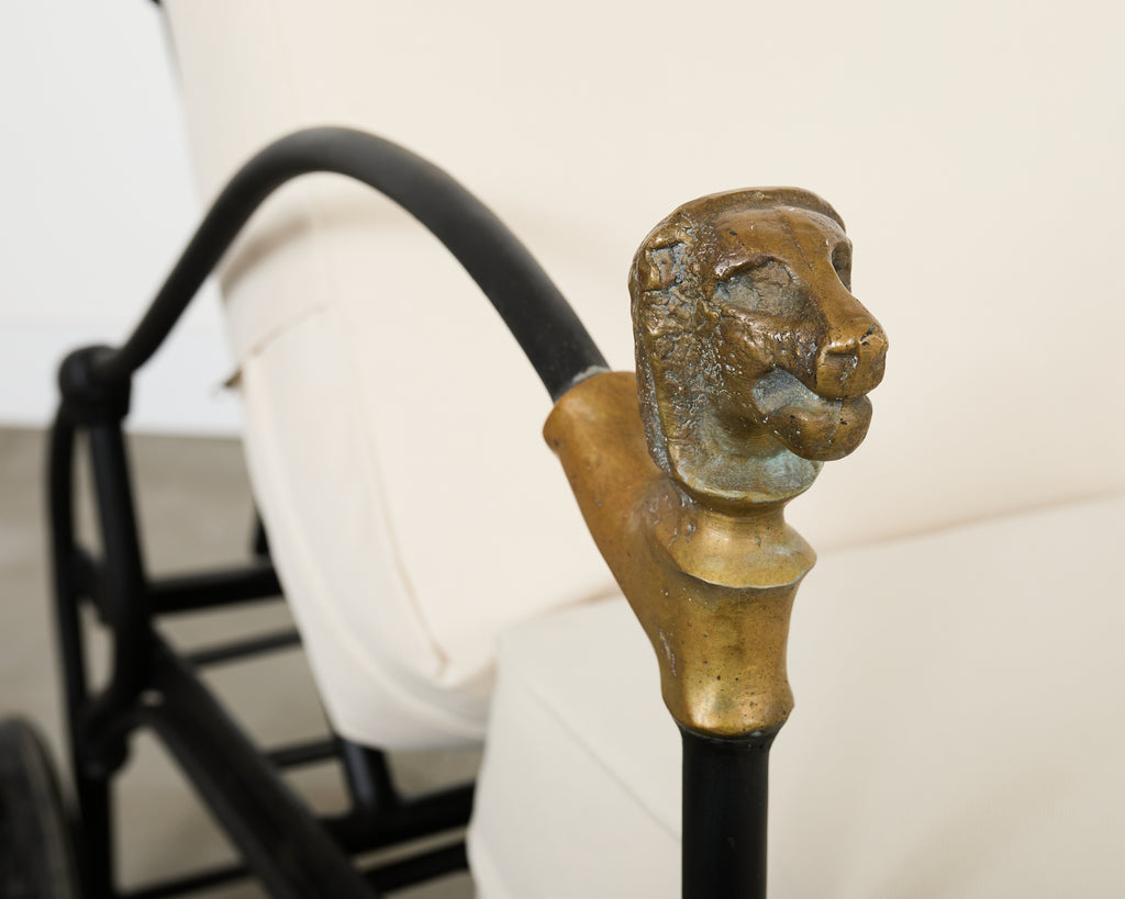 Pair Tetes de Lionnes Bronze Iron Chaise Longues After Giacometti