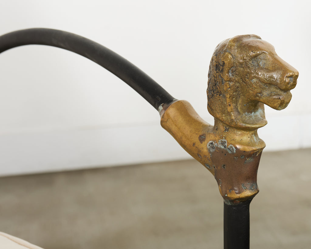 Pair Tetes de Lionnes Bronze Iron Chaise Longues After Giacometti