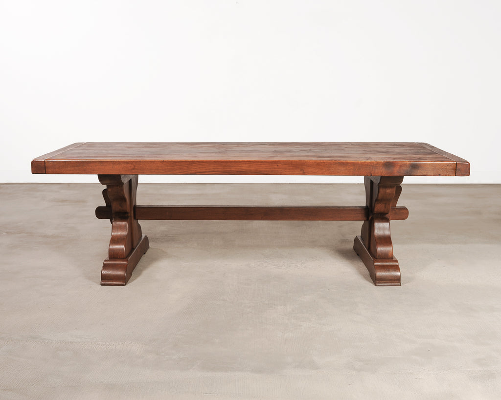 Country French Oak Refectory Farmhouse Trestle Dining Table 8 Ft.