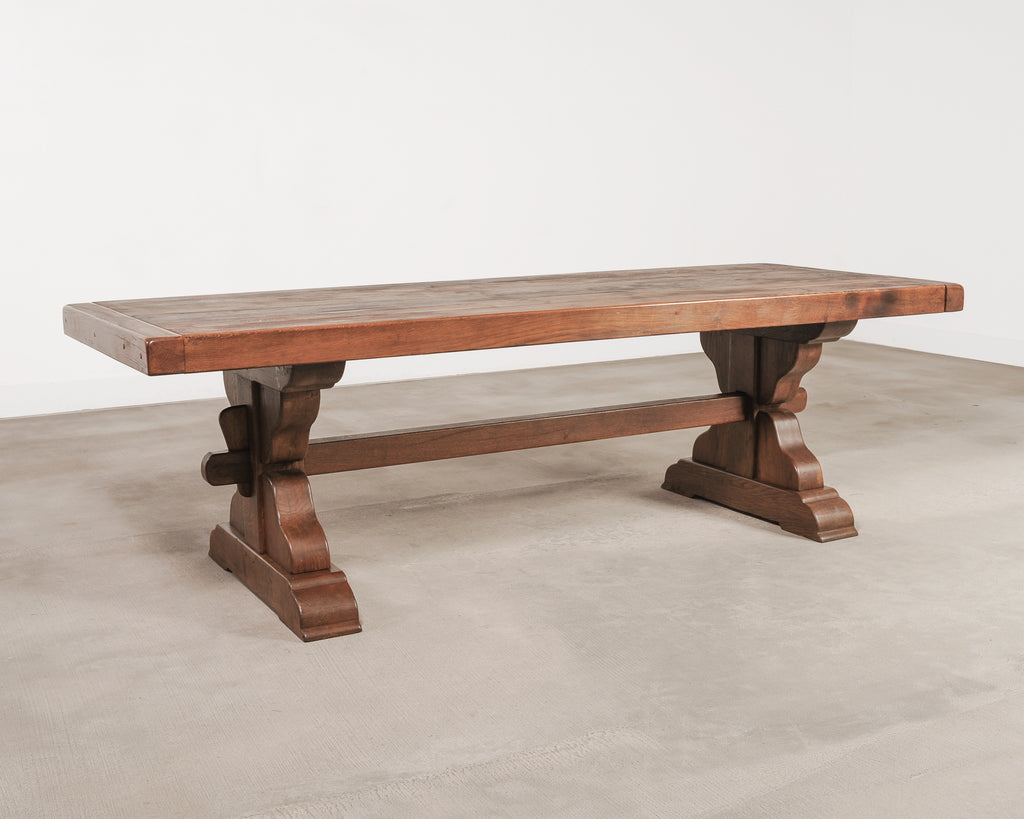 Country French Oak Refectory Farmhouse Trestle Dining Table 8 Ft.