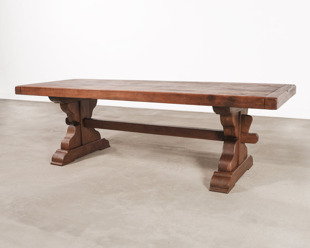 Country French Oak Refectory Farmhouse Trestle Dining Table 8 Ft.