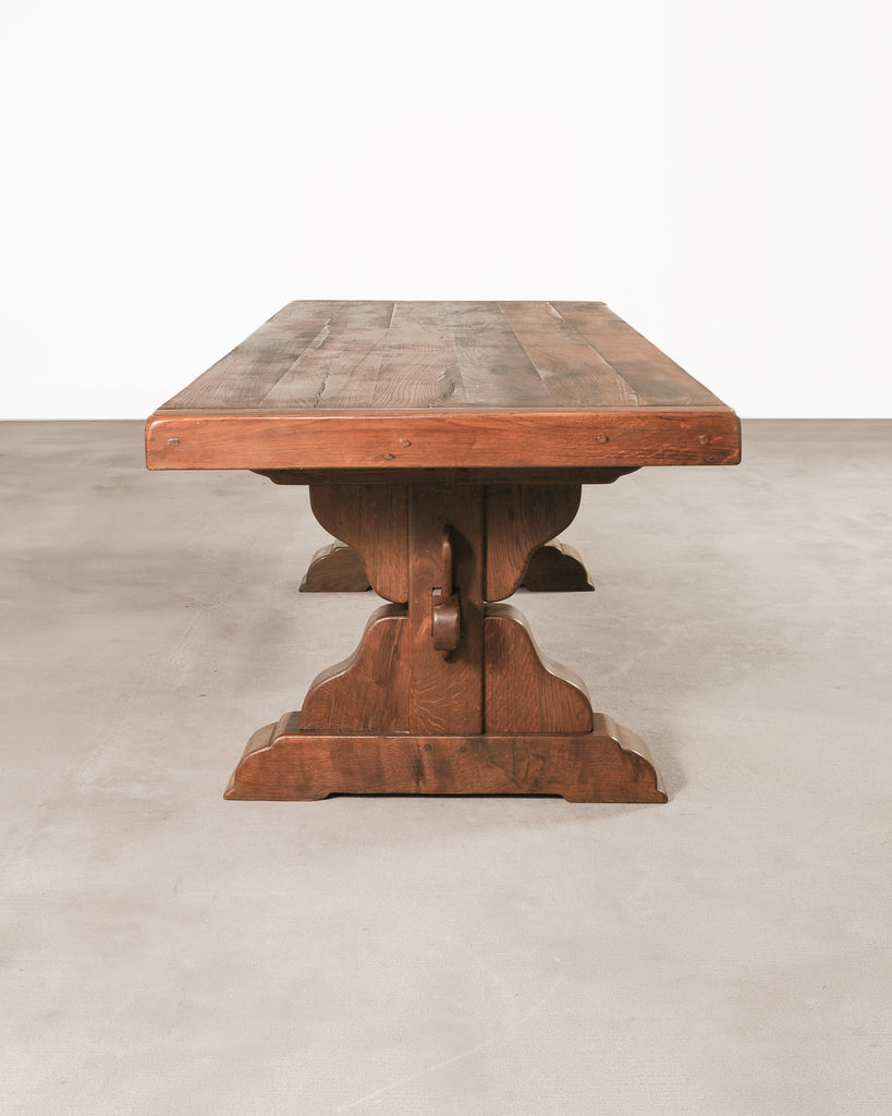 Country French Oak Refectory Farmhouse Trestle Dining Table 8 Ft.