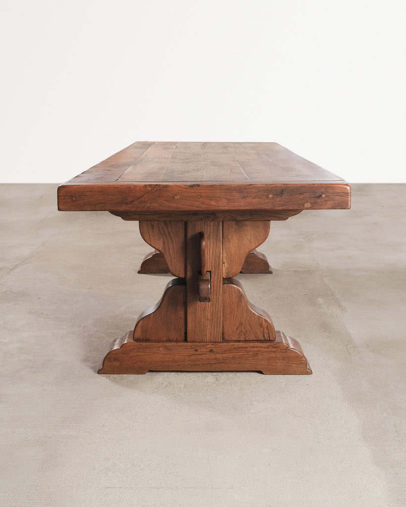 Country French Oak Refectory Farmhouse Trestle Dining Table 8 Ft.