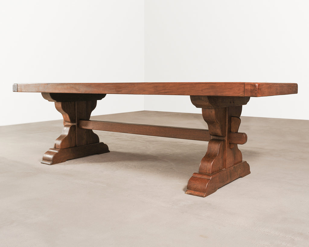 Country French Oak Refectory Farmhouse Trestle Dining Table 8 Ft.