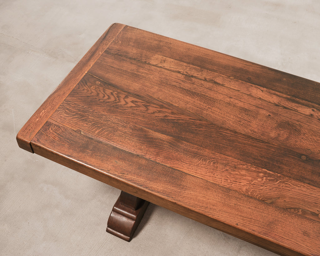 Country French Oak Refectory Farmhouse Trestle Dining Table 8 Ft.