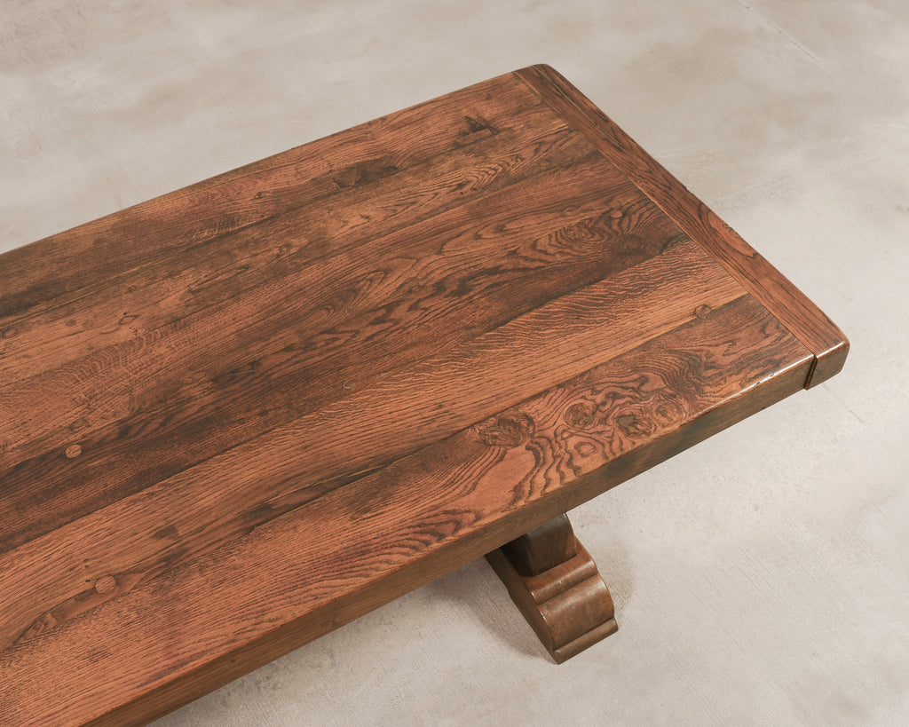 Country French Oak Refectory Farmhouse Trestle Dining Table 8 Ft.