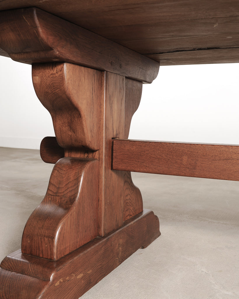 Country French Oak Refectory Farmhouse Trestle Dining Table 8 Ft.