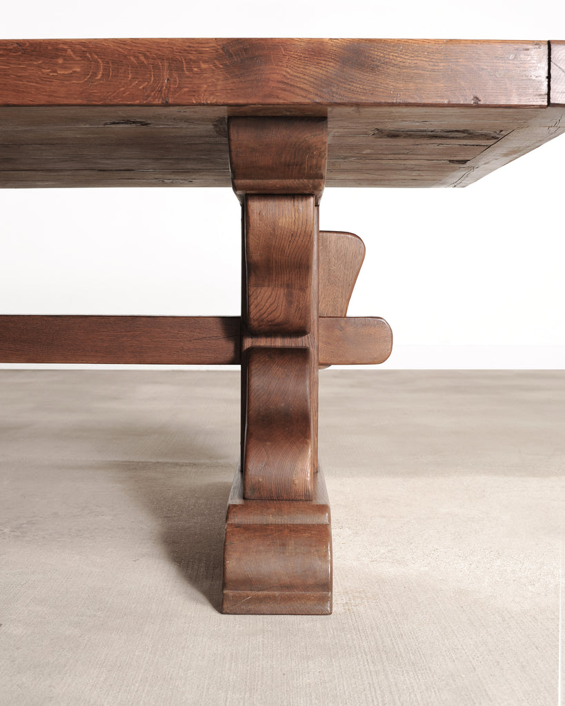 Country French Oak Refectory Farmhouse Trestle Dining Table 8 Ft.