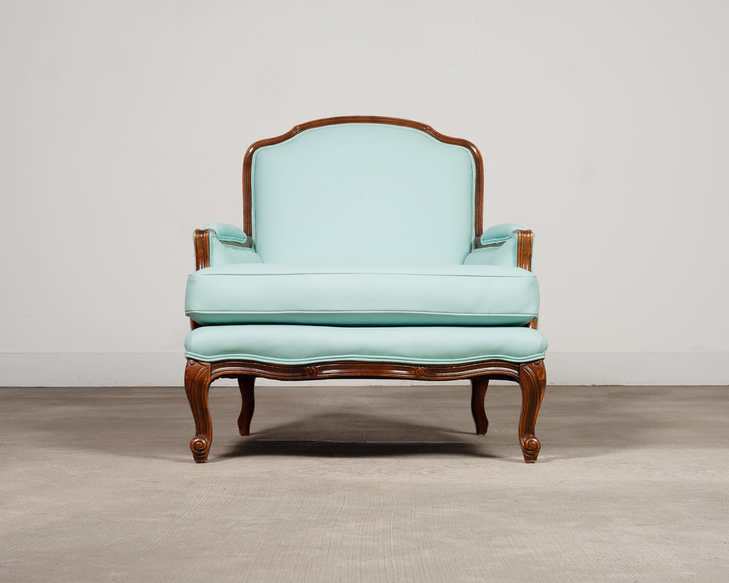 Louis XV Style Bergère Lounge Chair in Tiffany Blue + Ottoman