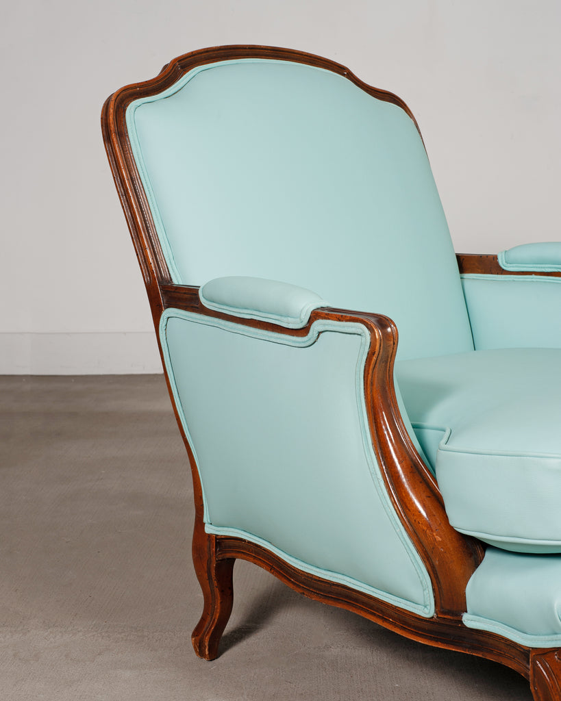 Louis XV Style Bergère Lounge Chair in Tiffany Blue + Ottoman