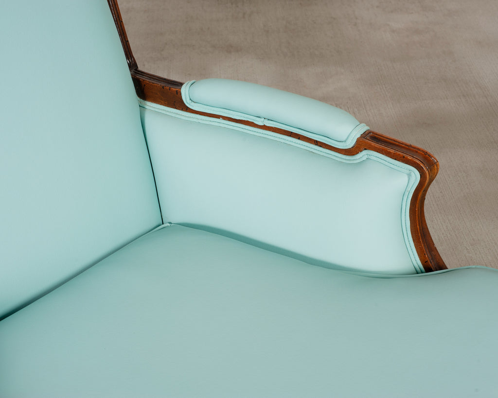 Louis XV Style Bergère Lounge Chair in Tiffany Blue + Ottoman