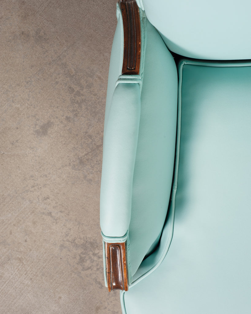 Louis XV Style Bergère Lounge Chair in Tiffany Blue + Ottoman
