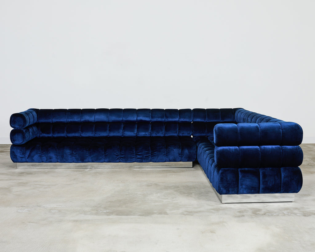 Todd Merrill Custom Sectional Sofa Ottoman Blue Velvet