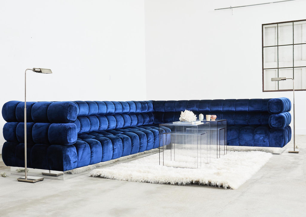 Todd Merrill Custom Sectional Sofa Ottoman Blue Velvet